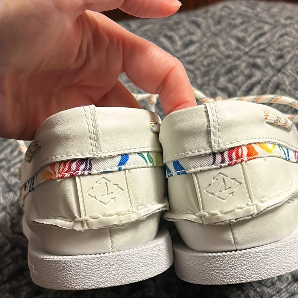 Sperry Men's Authentic Original Pride 2-Eye White/Rainbow Boat Shoes, Size 10